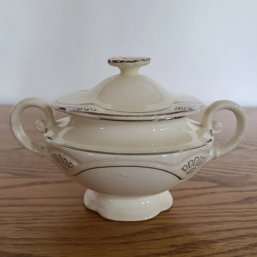 Vintage Homer Laughlin Marigold Production Small Sugar Bowl With Lid Circa 1930s
